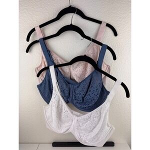 Bali Lace Comfort Full Coverage‎ Underwire Bra 3 Pack Lot Multi Color Size 38DD